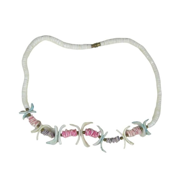 Dyed Shell Chip Beaded Necklace 17 inch Vintage 1970 1980 Strand Beach Ocean - Picture 2 of 8